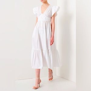 NWT Derek Lam 10 Crosby - GRETA RUFFLE SLEEVE DRESS in white, size 4